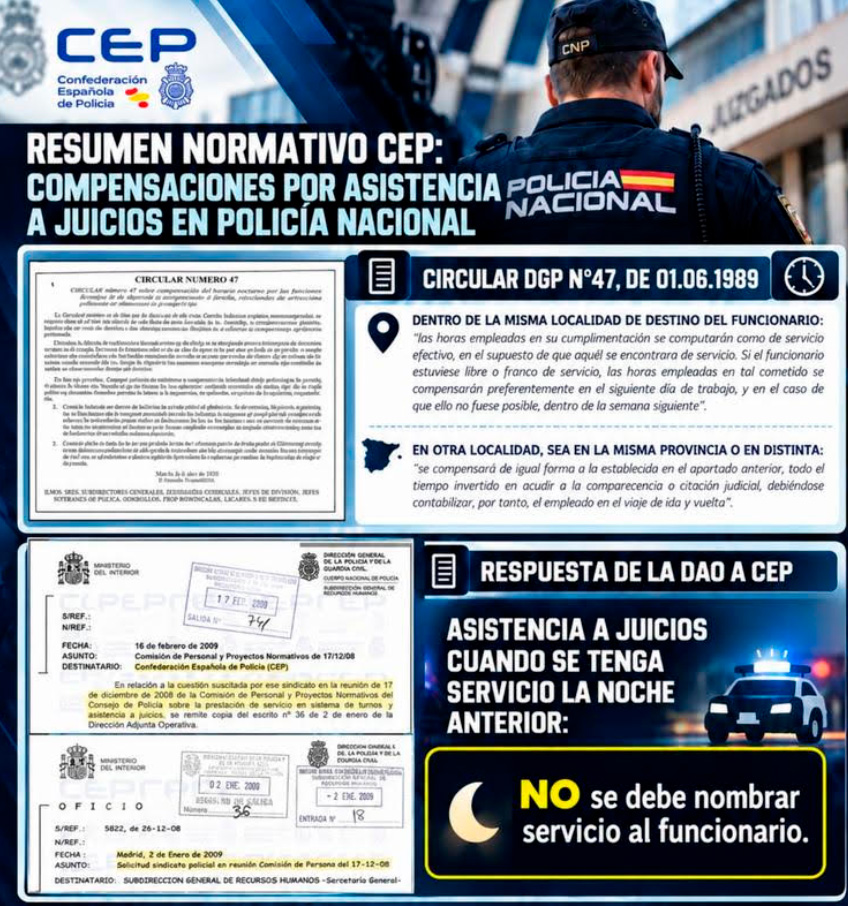 RESUMEN NORMATIVO SOBRE COMPENSACIONES POR ASISTENCIA A JUICIOS EN POLICÍA NACIONAL