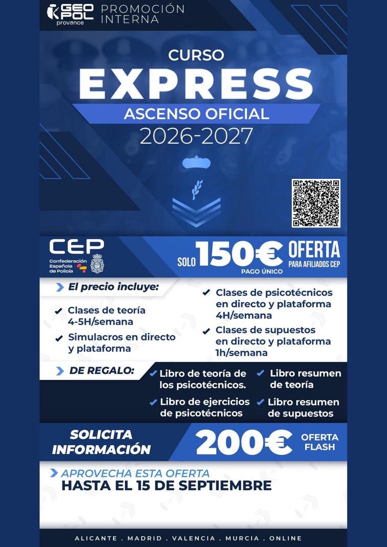 CURSO EXPRÉS DE ASCENSO A OFICIAL POR ANTIGÜEDAD A PRECIO EXCLUSIVO PARA AFILIADOS CEP
